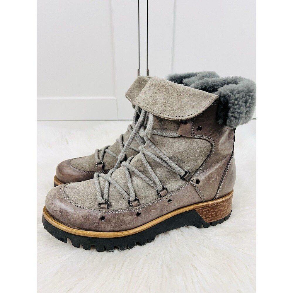 Celtic & Co Grey Suede Sheepskin Lined Lace Up Winter Boots Size EU 38 US 7